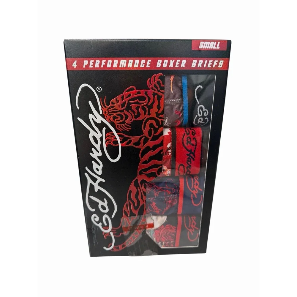Ed Hardy Men's Performance Boxer Briefs 4-Pack Multicolor Sz S NIB